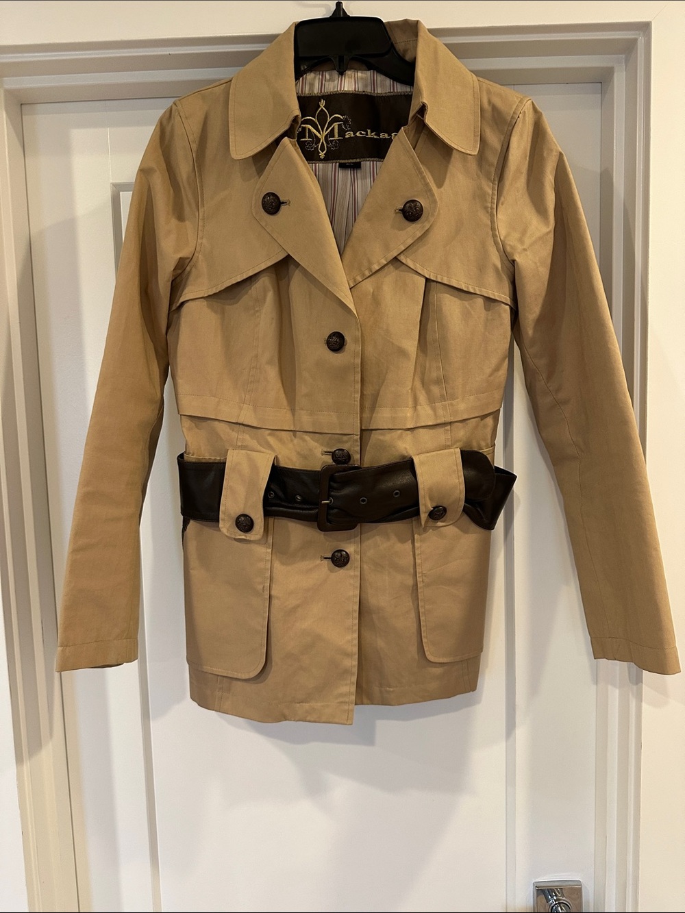 Mackage Tan Trench Coat with Dark Brown Belt